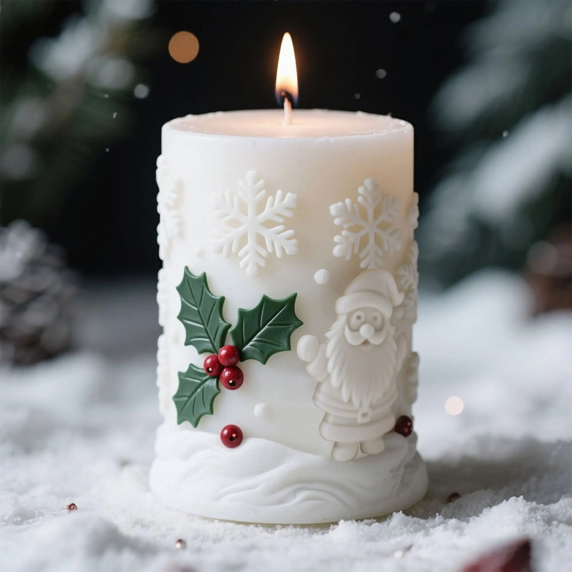 3D Relief Cylinder Christmas Snowflake Elk Silicone Candle Mold Christmas Tree Santa Aroma Plaster Mold Candle Making Supplies