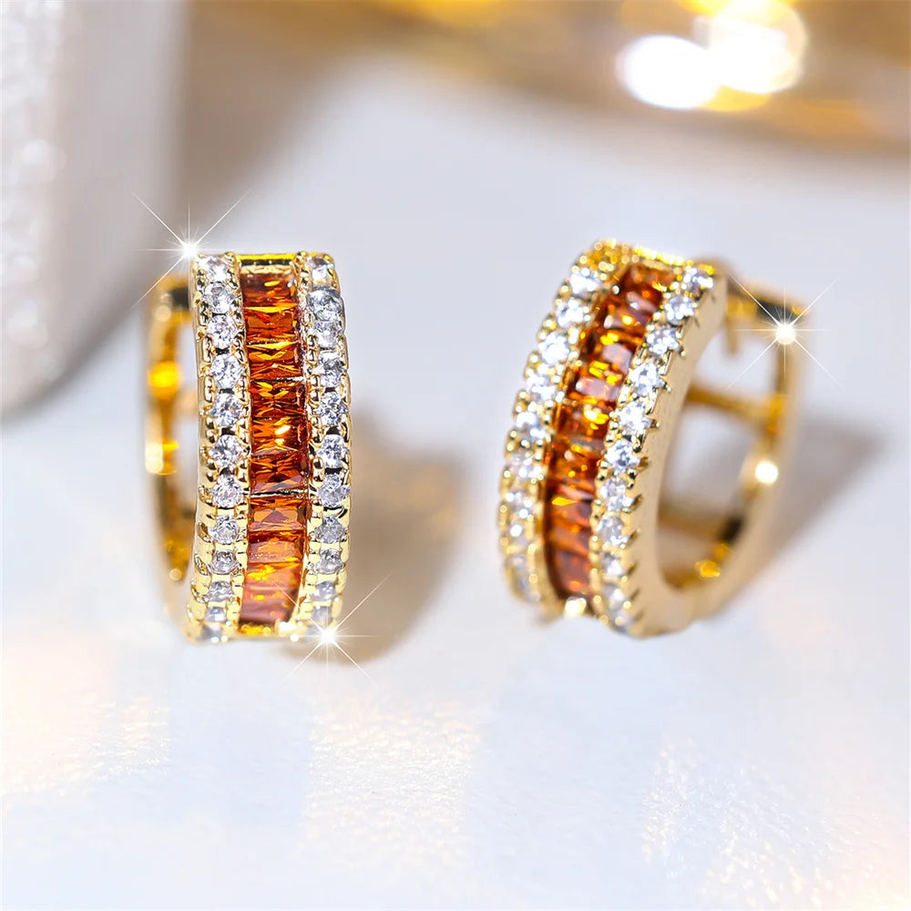 Green Crystal Small Square Stone Earring Multicolor Zircon Round Hoop Earrings For Women Vintage Gold Color Wedding...