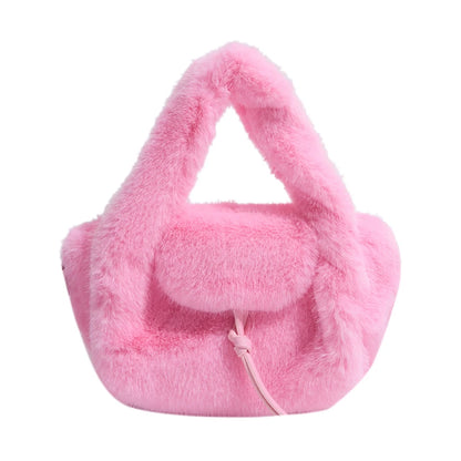 Cute Tan Faux Fur Top Handle Bag 2-in-1 Crossbody Bag Winter Warm Casual Handbag Ideal for Dating Shopping Outings for Women