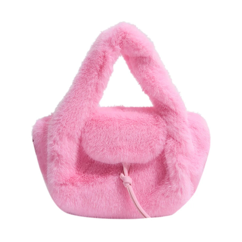 Cute Tan Faux Fur Top Handle Bag 2-in-1 Crossbody Bag Winter Warm Casual Handbag Ideal for Dating Shopping Outings for Women