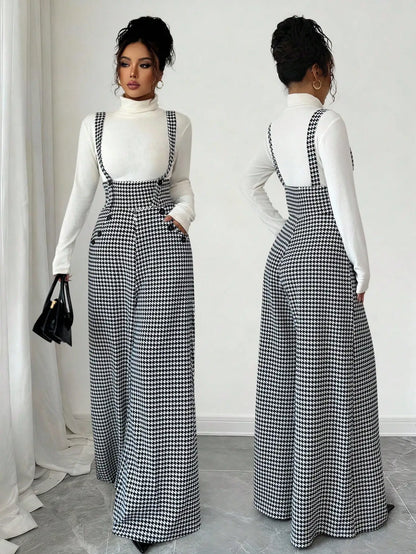 Overalls for Women's Winter Jumpsuit Black White Vintage Wide Leg Suspender Pants for Office Commute Casual Female...