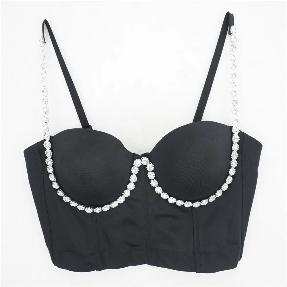 Quality Pearl Tank Tops Rhinestone Women Crop Top Club Clothes Streetwear Y2K Corset Woman Shaper Camis Fashion Feamale Clothing