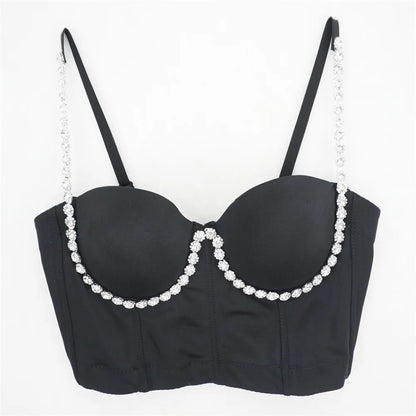 Quality Pearl Tank Tops Rhinestone Women Crop Top Club Clothes Streetwear Y2K Corset Woman Shaper Camis Fashion Feamale Clothing