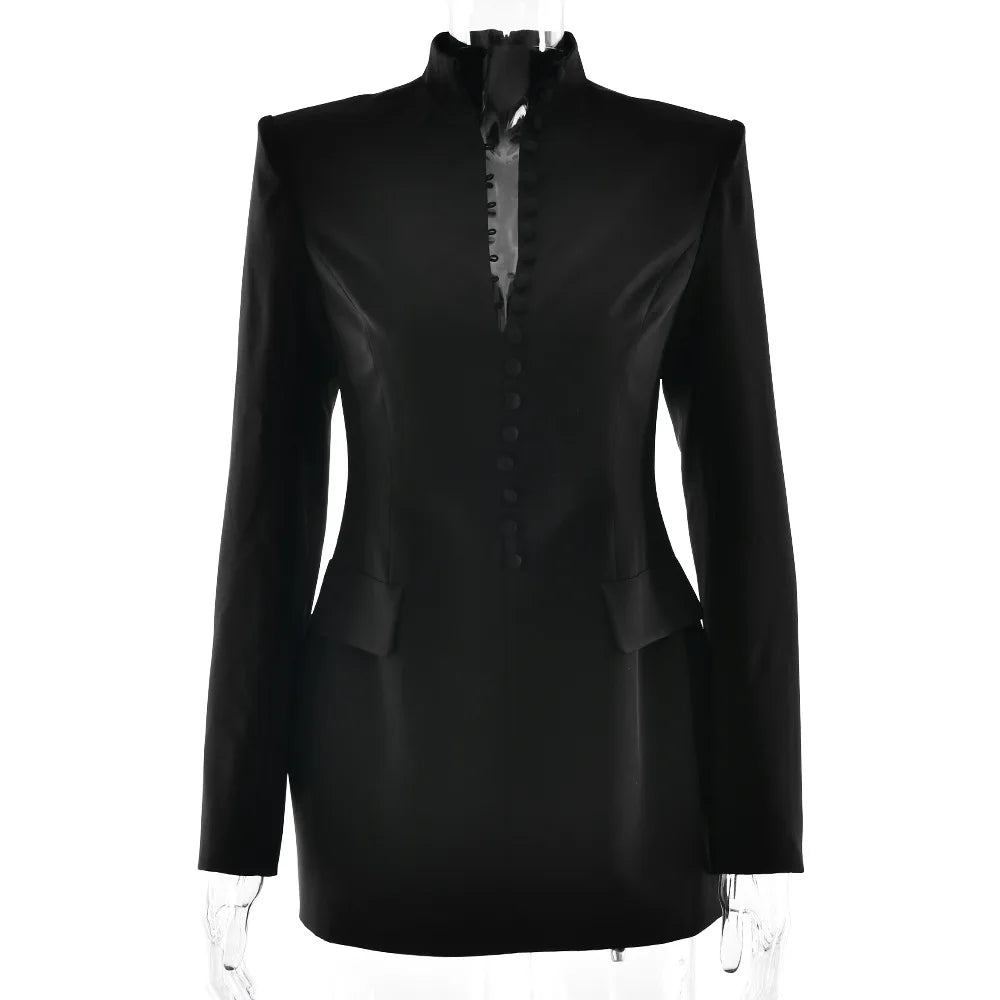 Leosoxs Office Dress Women Autumn Trend Single Breasted Stand Collar Simple Elegant Solid Street Commute Skinny Suit...