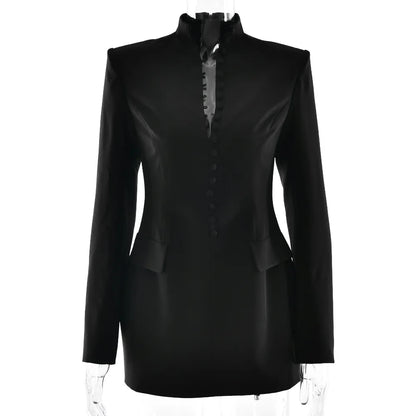 Leosoxs Office Dress Women Autumn Trend Single Breasted Stand Collar Simple Elegant Solid Street Commute Skinny Suit...