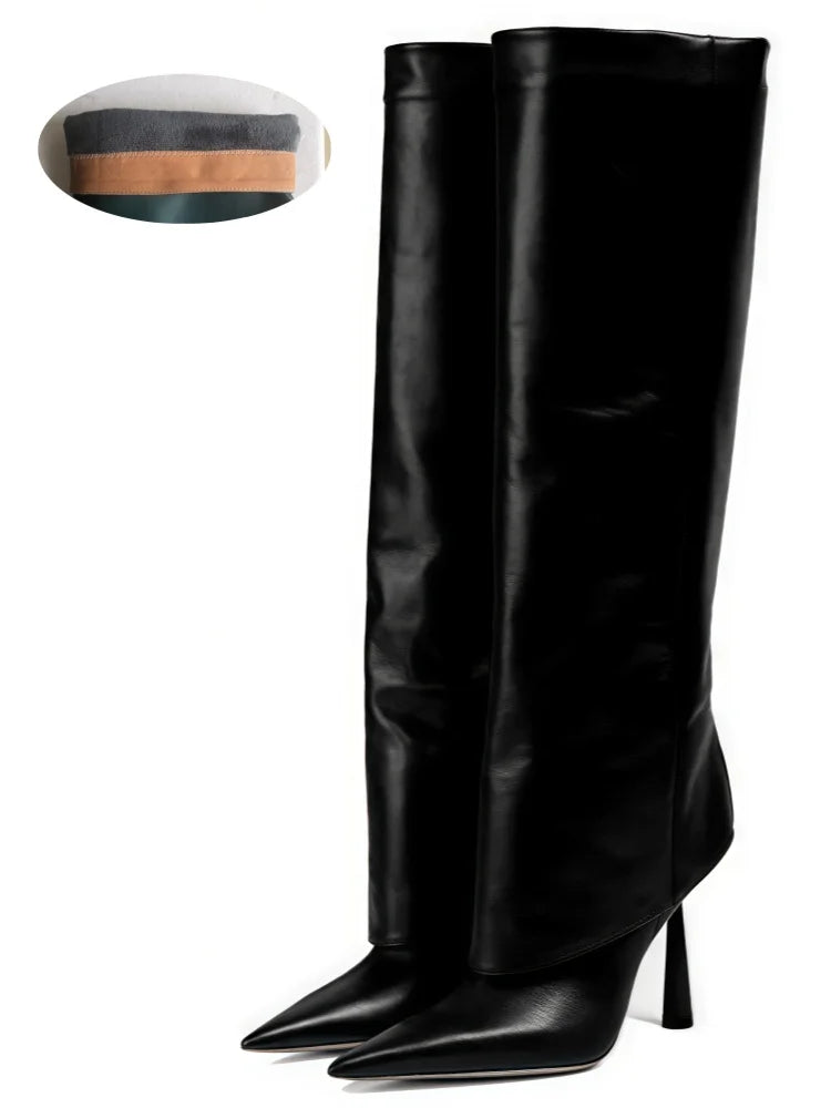 Women's Fashion Retro Stone Pattern Pointed Sleeve Skirt Boots European and American High End Loose Pants Banquet Boots