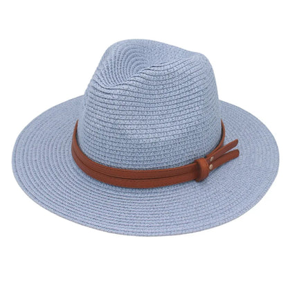 Summer Straw Sun Hat Panama Hats Grass Knitted Gift Hat Breathable Leisure Jazz Hat European American Style Straw Hat Beach Caps - Kimlud