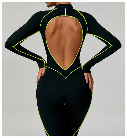Yoga Bodysuits Women  Breathable Workout Sets Gym Clothes Push Up Fitness Running Sportwear Sexy Zipper Leggings Suit