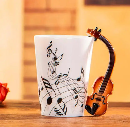 Cups with Handle Novelty Gifts 240ml Creative Music Ceramic Mug Guitar Violin Style Cute Coffee Tea Milk Stave Mugs |...
