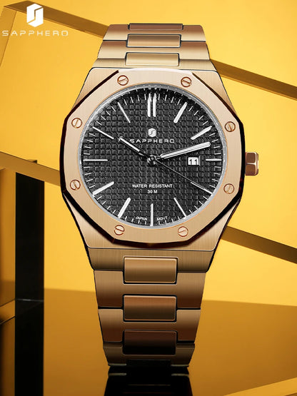 SAPPHERO Rose gold Men watches 30M waterproof stainless steels watches Quartz Watch  Men Business Fashion watches for men watche