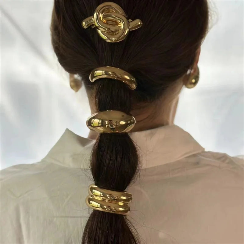 2024 New Simple U-shaped Matal Hair Rope Advanced Design Sense Gold Elastic Hair Bands Hair Accessories For Women