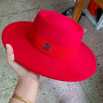 French felt hat Flat-top  Autumn and winter felt hats Letter accessories women's wide-brimmed hat sombrero fedora  sombrero