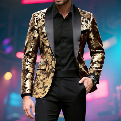 Shiny Sequin Embellished Single Button Stage Performance Outerwear in Blue Gold Green Purple Options for Men's Red Suit...