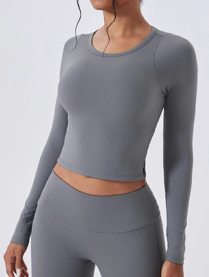 Cloud Hide SEXY Back Grey Yoga Shirts for Women Long Sleeve Pilates Blouse Sports Gym Fitness Top Running T-Shirt Workout Shirt - Kimlud