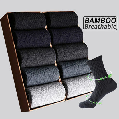5 Pairs Men Bamboo Fiber Crew Socks Man High Quality Summer Winter Business Breathable Black Male Dress Ankle Socks |...
