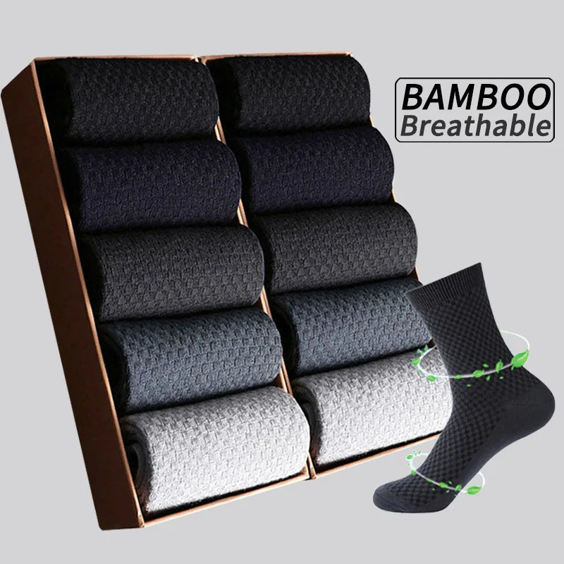 5 Pairs Men Bamboo Fiber Crew Socks Man High Quality Summer Winter Business Breathable Black Male Dress Ankle Socks |...