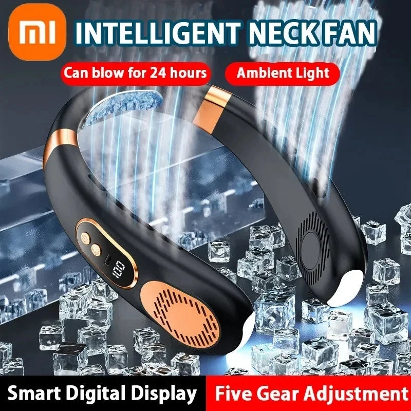 8000mAh USB Hanging Neck Fan Portable Bladeless Mini Rechargeable Mute LED Digital Display Electric Air Cooler Handheld - Kimlud