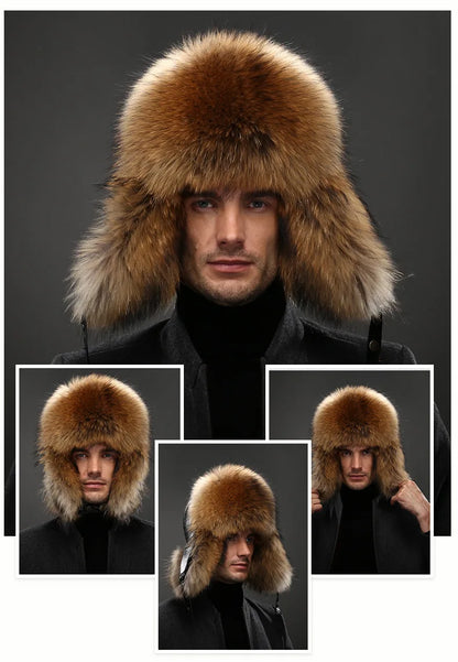 Hot high-end luxury fur hat Men's fox fur hat Lei Feng cap ear cap fur necessary hat Real fur hat 100% Sheepskin top fox hat