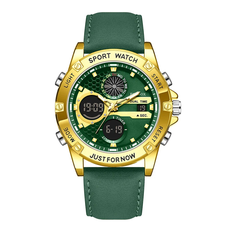 LIGE FOXBOX Fashion Electronic Watches for Men Leather Military Casual Sports Waterproof Dual Digital Display Quartz Chronograph - Kimlud