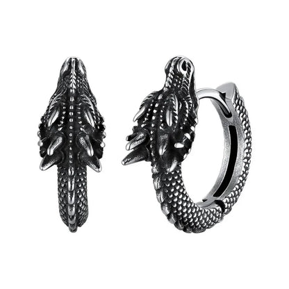 Retro Hip-hop Stainless Steel Gold Color Dragon Hoop Earrings Women's Men Punk Personality Cool Streetwear Jewelry Accessories