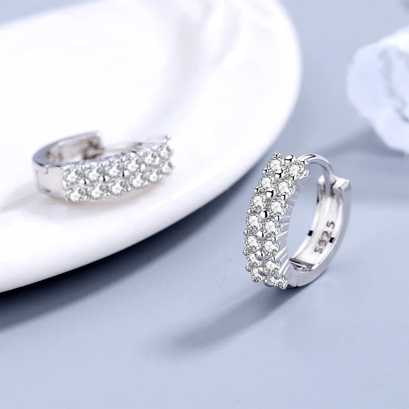 JewelryTop store 925 Sterling silver needle Earrings Fashion High Quality Jewelry Double Row Crystal Zircon Round Stud - Kimlud