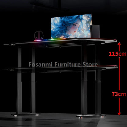 Gaming Desk with Light Large Tabletop Stable High Quality Home Room Computer Desk Gamer Electric Height Adjustment Motion Table