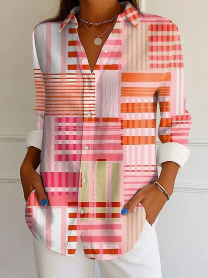 Women's Shirt Graphic Geometric Striped Fashion Tropical Daily Long Sleeve Shirts Collar Regular Tops Daily Buttons Print Summer