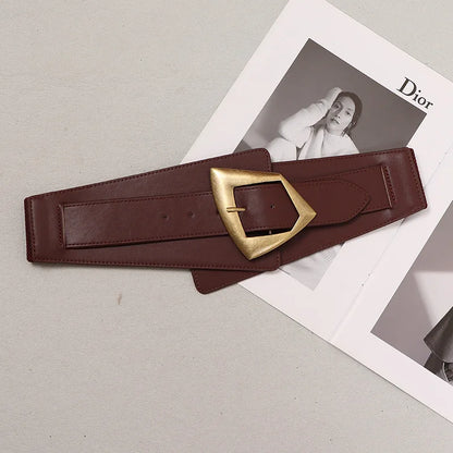 2025 New Fashion PU Elastic force Leather Women Wide Corset Belt Luxury Design Metal Buckle Waist Belt Dress Belt Accessories