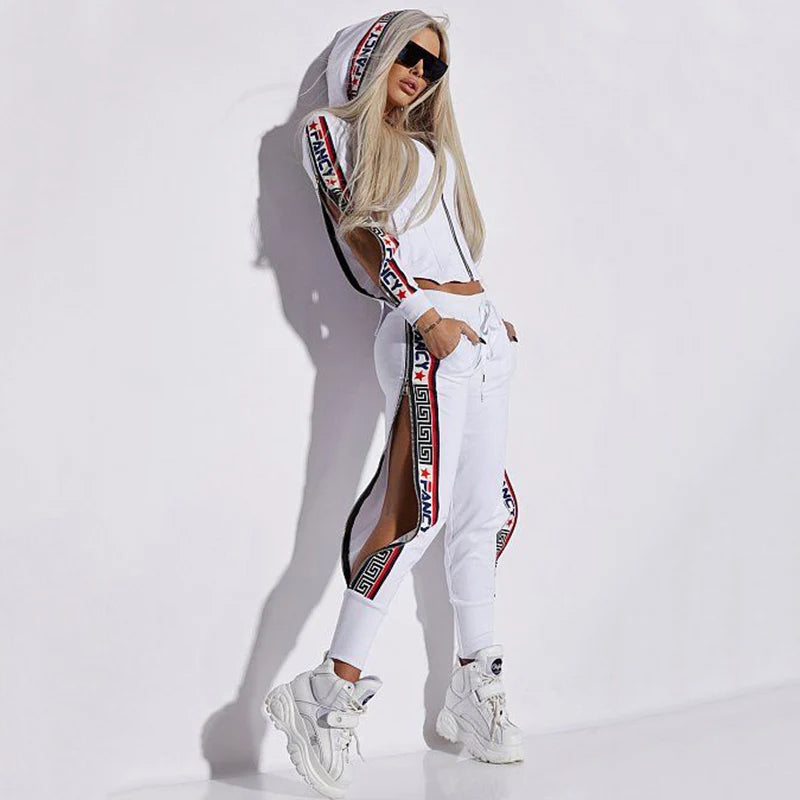 Gymdolphins Women's Sports Casual Two-piece Set Long Sleeve Zipper Hoodie and Lace-up Sweatpants 2025 New Loose Fit Pants Set - Kimlud