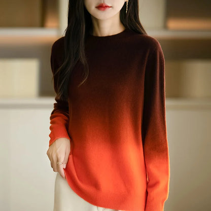 Women New Fine Wool Thickening Sweater Outwear Gradient Mock Collar Pullover Autumn Winter Bottoming Casual Warm Knitting Tops