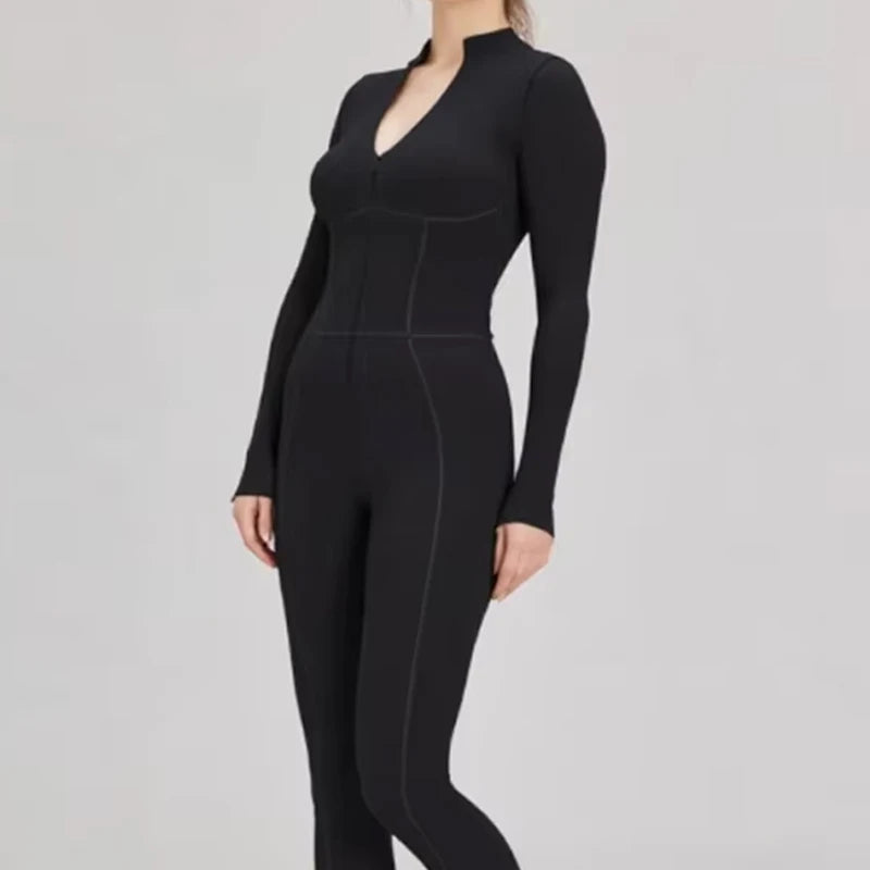 Winter Warm Fleece Sports Jumpsuits Fitness Suits Women's Sportswear Zipper Long Sleeves Tops One-Piece Dance Bodysuit Female - Kimlud