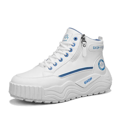 Men's High Top Leather Sneakers Thick Soled for Height Increase Slip Resistant and Wear Resistant Versatile Casual Sports Shoes