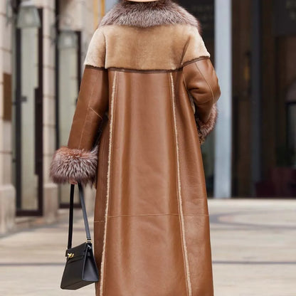 Slim Long Real Leather Jackets Women Fashion Solid Buttons Coats Women Elegant Tie Belt Waist Pockets Jackets Female Ladies