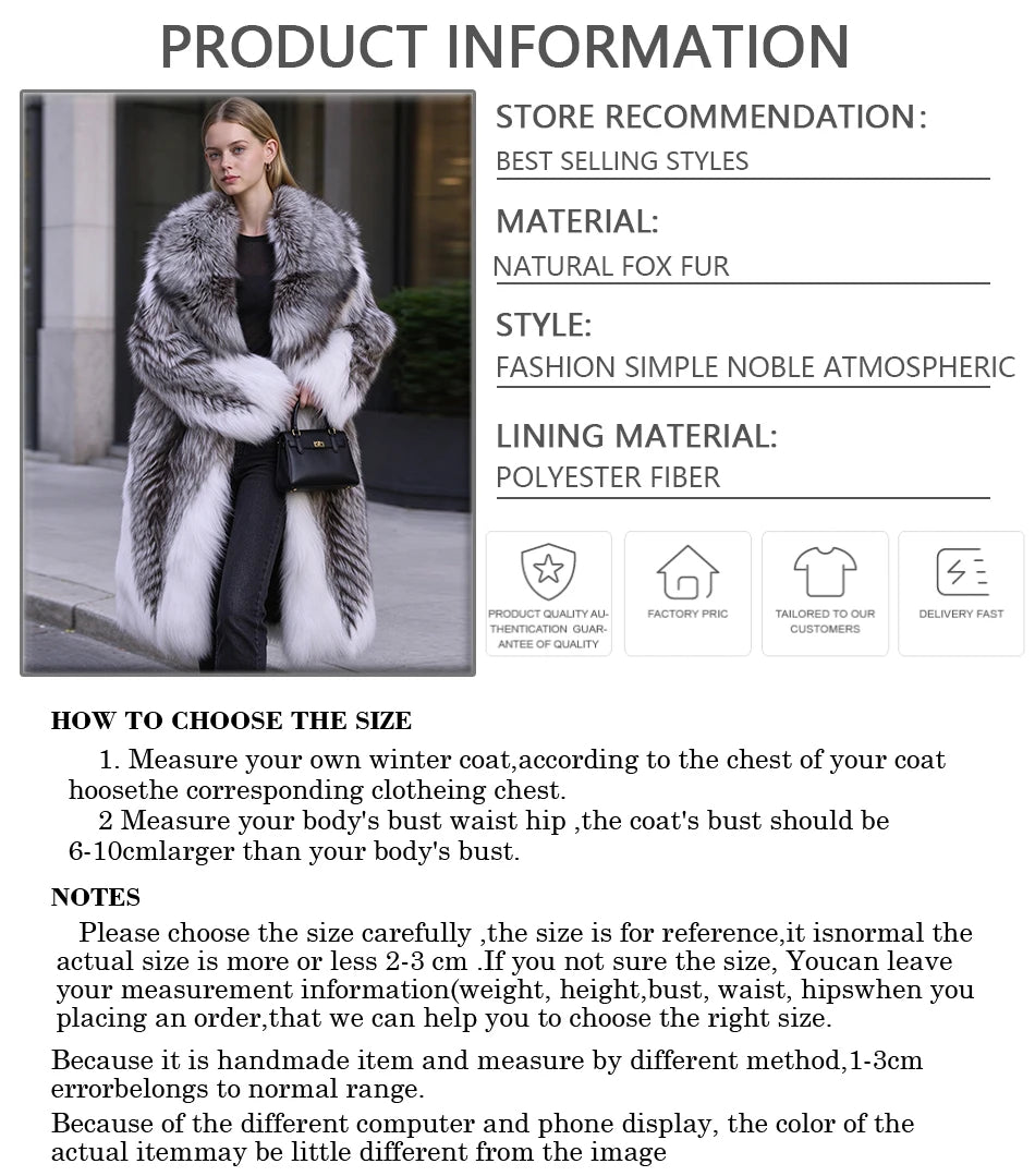 Long Fox Fur Coat With Turndown Collar Combined Fox Fur Jacket Real Silver Fox Fur Coat New Natural Fur Coats For Women