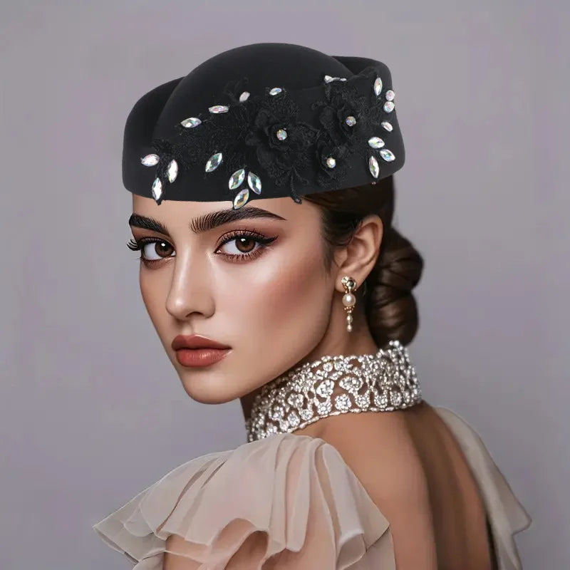 Wedding Hats Red White Cocktail Evening Party Cap for Female with Flower Church Beret Hat Cosplay Caps Costume Accessory
