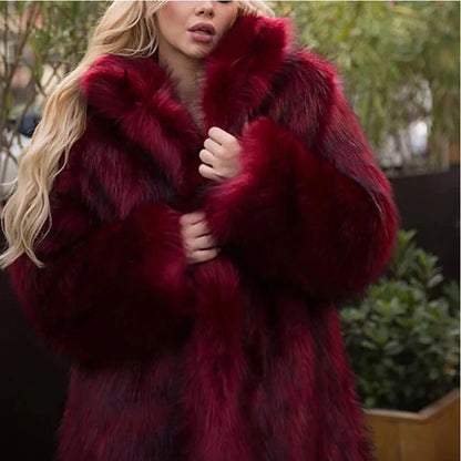 Luxury High-end Winter Blue Flocking Long Sleeves Lapel Fur Coat Fox Fur Coat Comfort Fashion Winter Coat Women Fluffy Jacket