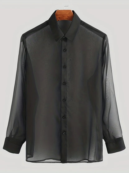 Men's Summer Black Thin See-through Clothes Men's Casual Shirt Breathable Blouse Night Bar Club Sexy Costume - Kimlud