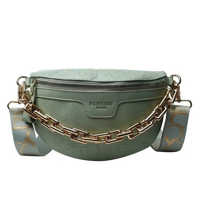 Cartoon Pattern empaistic PU Leather Fanny Pack For Women Luxury Chain Waist Bag Female Cute Waist Pack Wide Strap Crossbody Bag