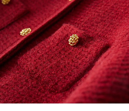 Women's Spring Autumn New Red White Fragrant Coat Chic Outerwear Tops High Street French Fashion