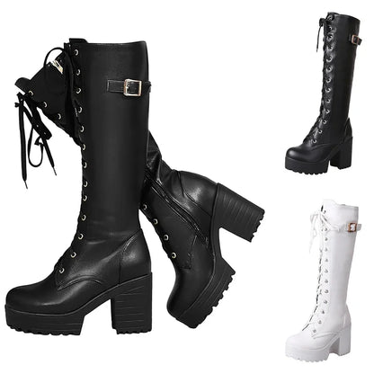 High Knee Boots For Women Heel Foreign Trade Chunky Heeled Thigh High Leather Boots Knee High Snow Boots