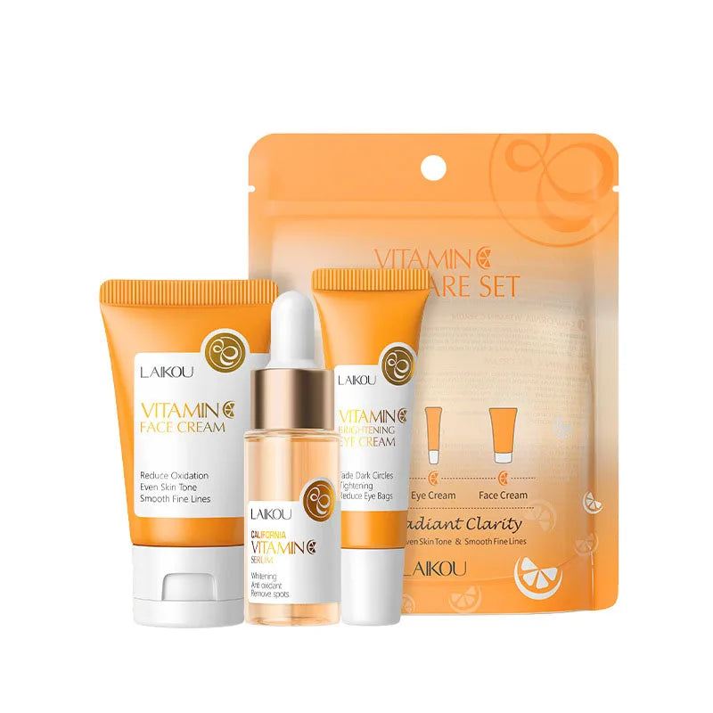 LAIKOU Vitamin C Skin Care Sets 3pcs Face Cream Serum Eye Cream Moisturizing Anti Wrinkles Facial Care Kit | Kimlud Mid...
