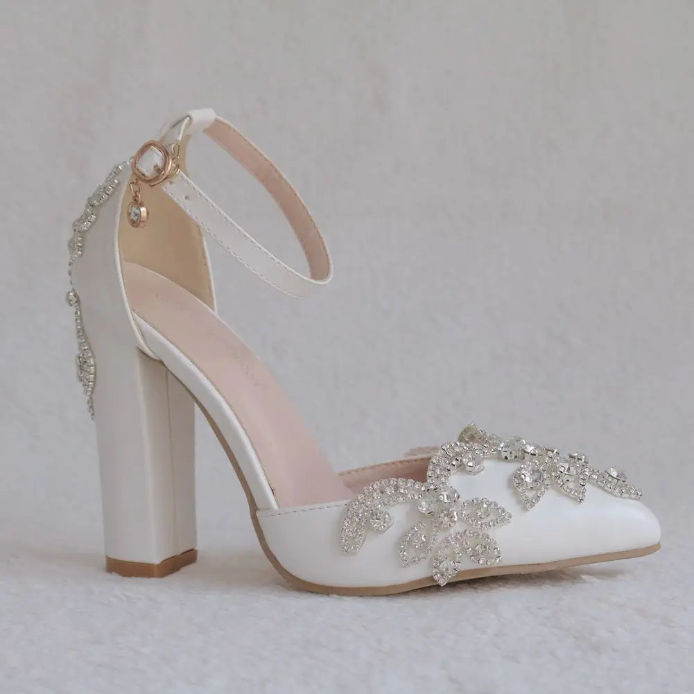 Summer Brand Women Sandals Party Flower Rhinestone Cover Heel 10.5 CM Square Heel Lady Wedding Hot Sale Lovely Women Shoe - Kimlud
