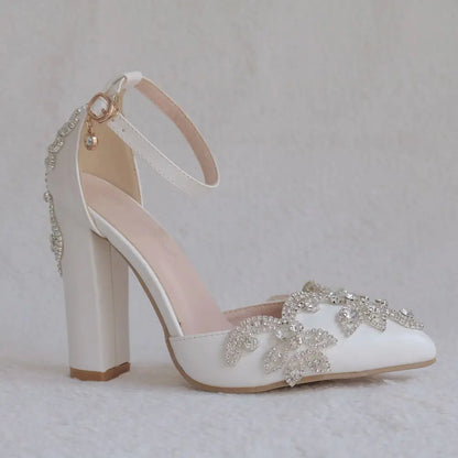 Summer Brand Women Sandals Party Flower Rhinestone Cover Heel 10.5 CM Square Heel Lady Wedding Hot Sale Lovely Women Shoe - Kimlud