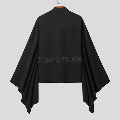 Men Chinese Style Hanfu Shirts Black Lapel Flare Long Sleeve Gothic Blouse Male Vintage Loose Leisure Shirts Harajuku Streetwear
