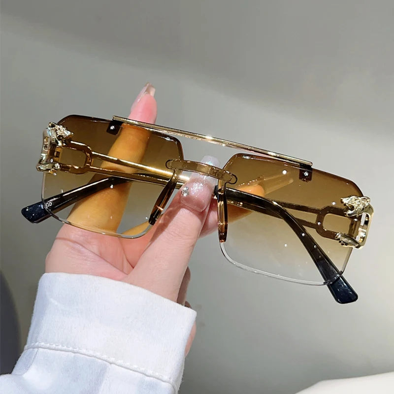 KAMMPT Rimless Square Sunglasses Men Fashion Vintage Double Bridge Shades Women Trendy Luxury Brand Design Gradient Sun...