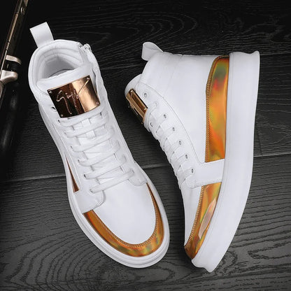 Spring and Autumn New Men Casual Shoes Non-slip Breathable Shoes Gold Sneaker High Top Leather Shoe Outdoor Big Size 45 46 47 48