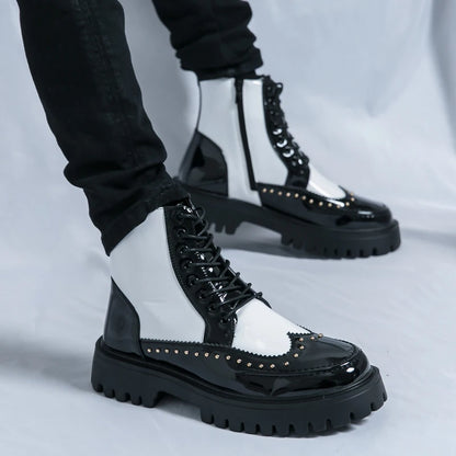 Autumn Men Platform Boots Casual Genuine Leather Shoes Personalized Design Motorcycle Boots Thick Sole Sneakers Party...