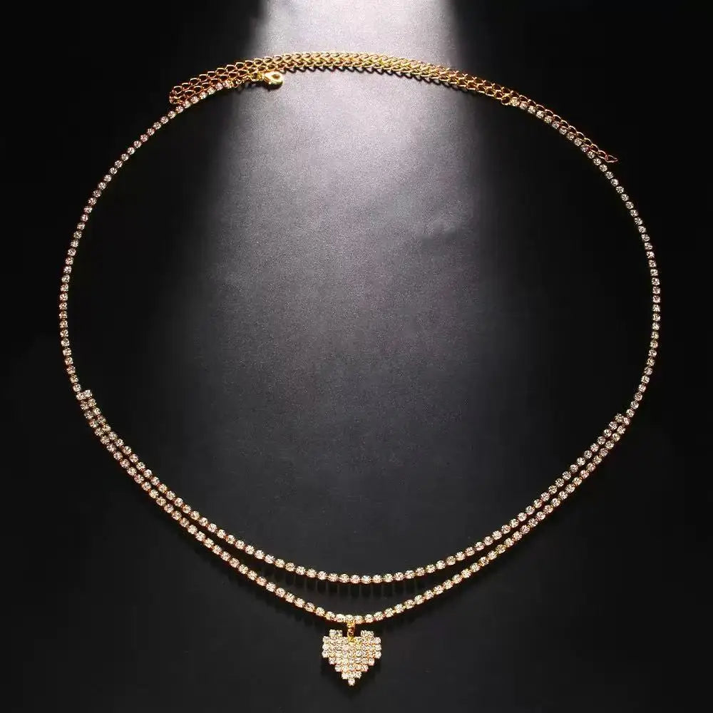 Luxury Rhinestone Double Chain Water Drop Waist Chains Body Jewelry for Women Crystal Body Belly Chain Body Decoration...