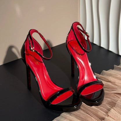 Elegant Sexy Patent Leather High Heeled Sandals Luxury Designer Fine Heel Fashion Women Zapatos