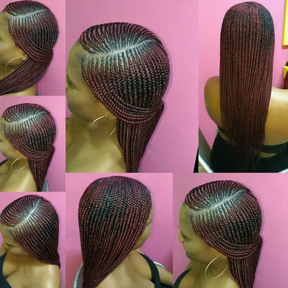 36'' Burgundy Full Lace Braided Wigs Faux Locs for Black Women Synthetic Knotless Cornrow Braid Wig Side Part Wig Box...